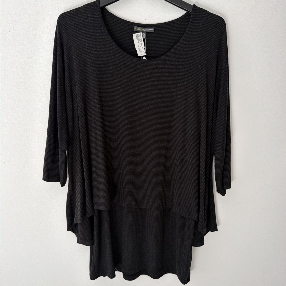 Shannon Passero Medium Black Fine‎ Stripe Layered Jersey Tunic Dress Top NWT - Picture 11 of 11